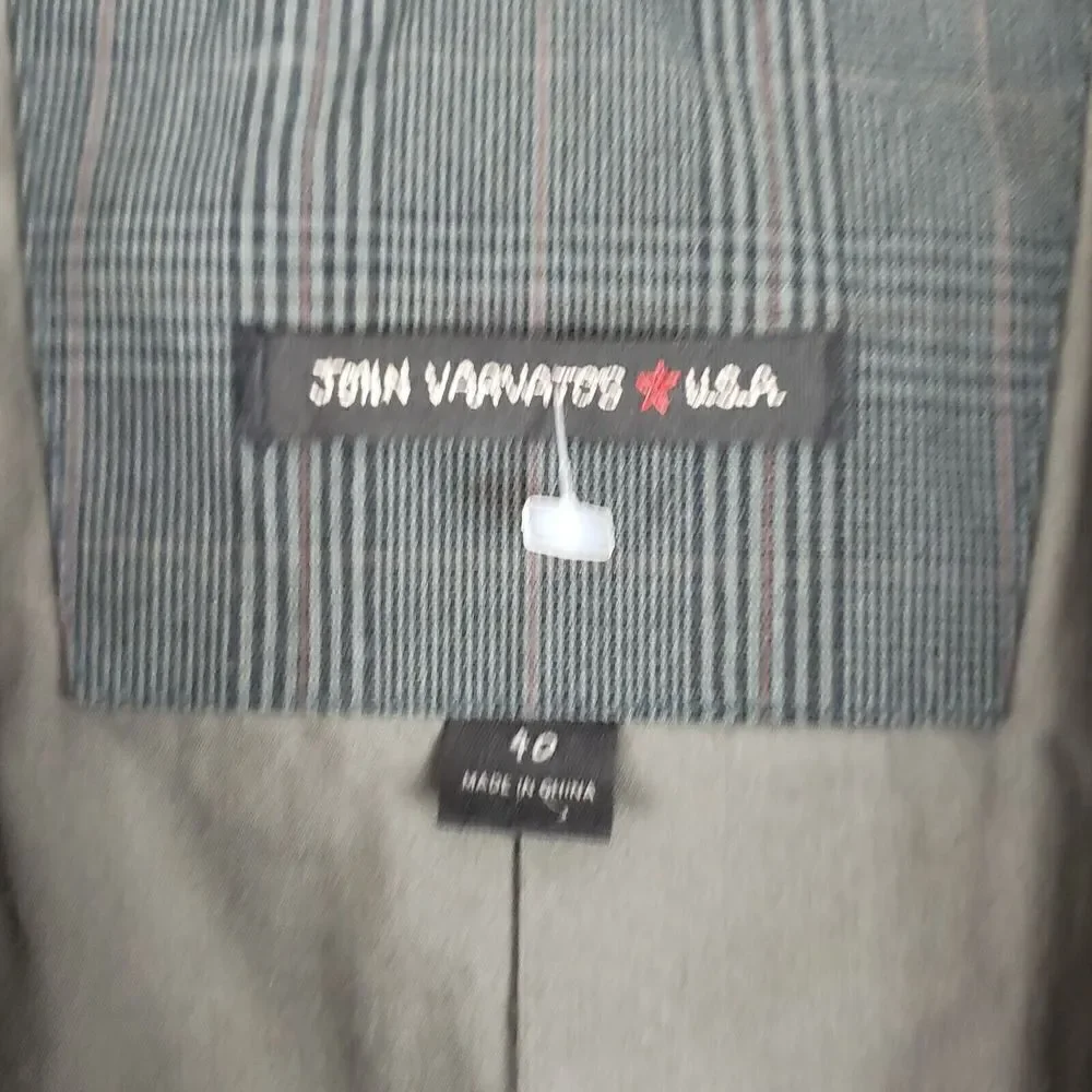 John Varvatos USA Gray Plaid 2 Button Blazer Jacket Mens Size 40 Workwear cotton